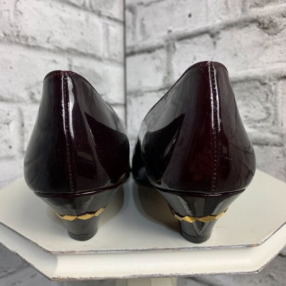 Vintage Burgundy Patent Leather Block Kitten Heel Slip On Pump - Picture 6 of 9